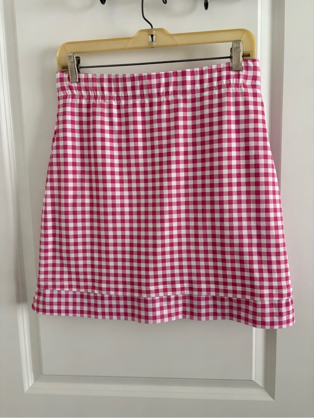 Pink Gingham Women's Skort with Elastic Waist